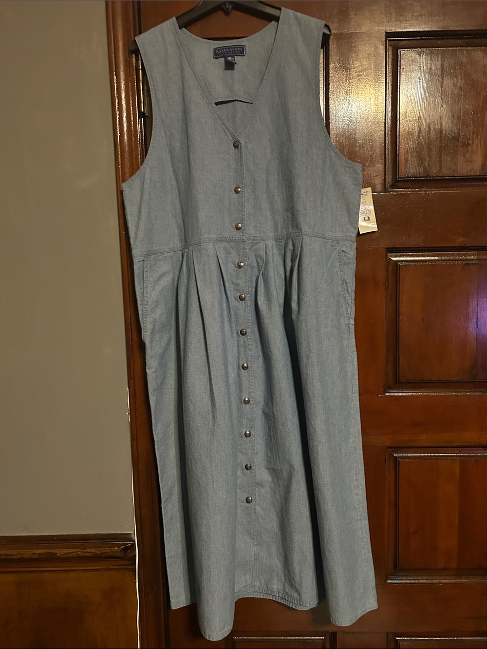 Karen Scott Sleeveless Button-Front Chambray Dress - Light Blue